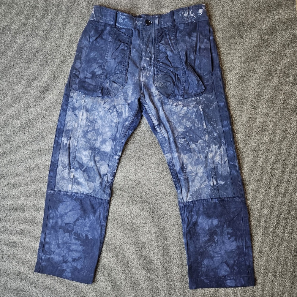 Wasted Collective Mens Tie Dye Canvas Pants Size Large Blue Gorpcore Utility